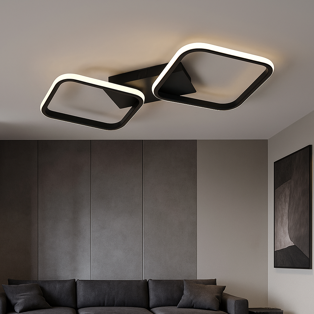 Lustra LED 77206/2 MB cu design minimalist metalic, 52W si lumina reglabila, montata intr-un living modern luminos.
