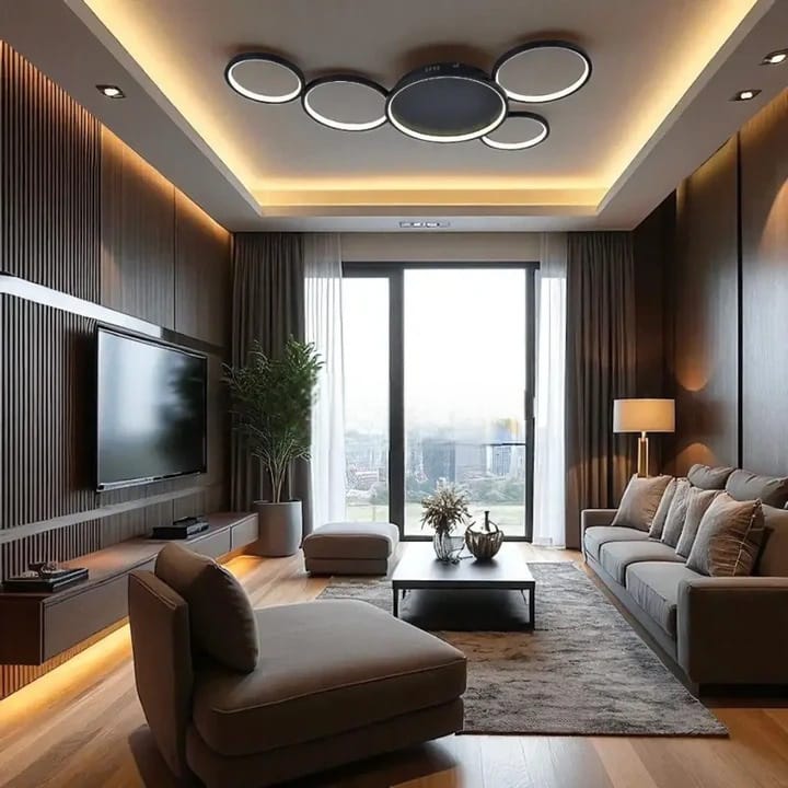 lustra LED neagra moderna L77209/5 MB 154W cu telecomanda