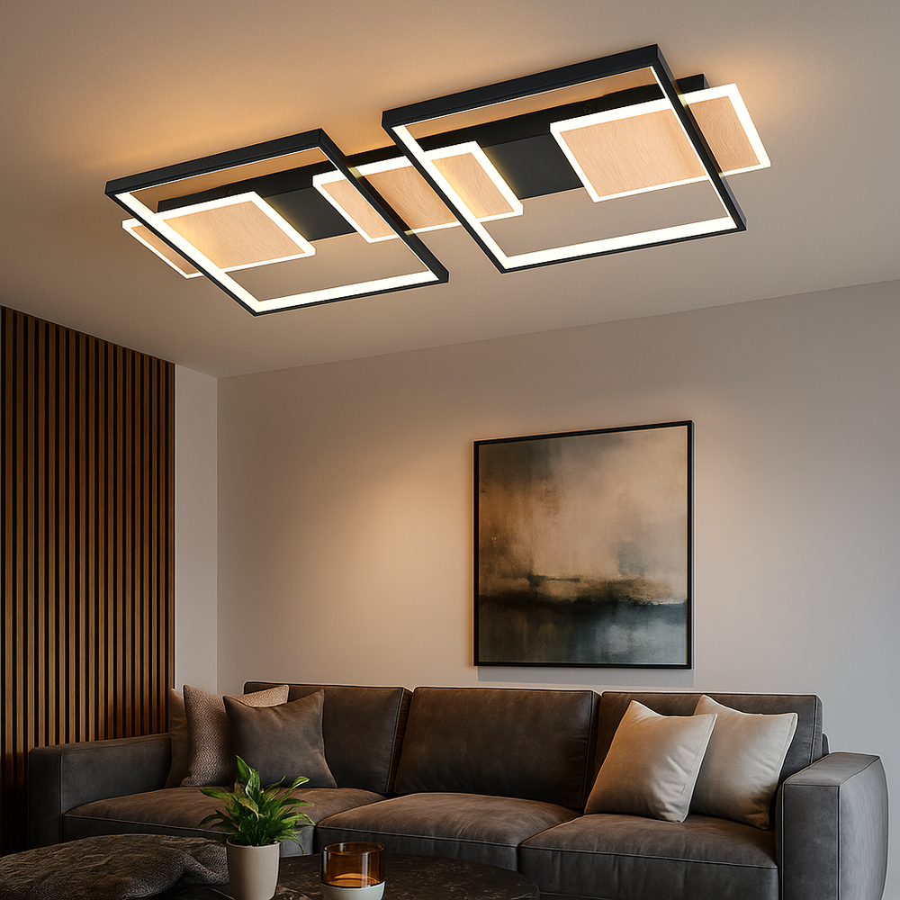 lustra-moderna-cu-imitatie-lemn-si-lumina-reglabila-9425-5-bk-wood cu telecomanda