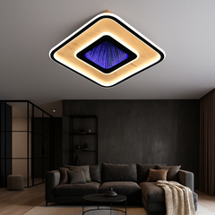 Lustra LED 9426/400 BK+WOOD GRAIN cu design patrat si finisaj lemn natural cu telecomanda