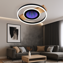 Lustra LED 9427/400 BK+WOOD GRAIN rotunda cu finisaj lemn si efect RGB cu telecomanda